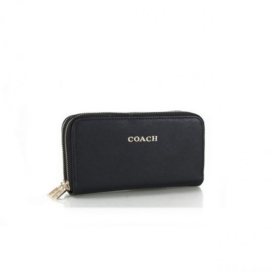 Coach Double Zip In Saffiano Small Black Wallets FFQ | Women - Click Image to Close